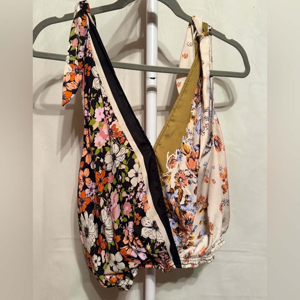 Free People Floral Mixed Print Halter Blouse Top